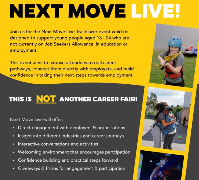 Next Move Live! - Trailblazer event for 18-24s Friday 7th August 10 am - 1pm at Merky FC