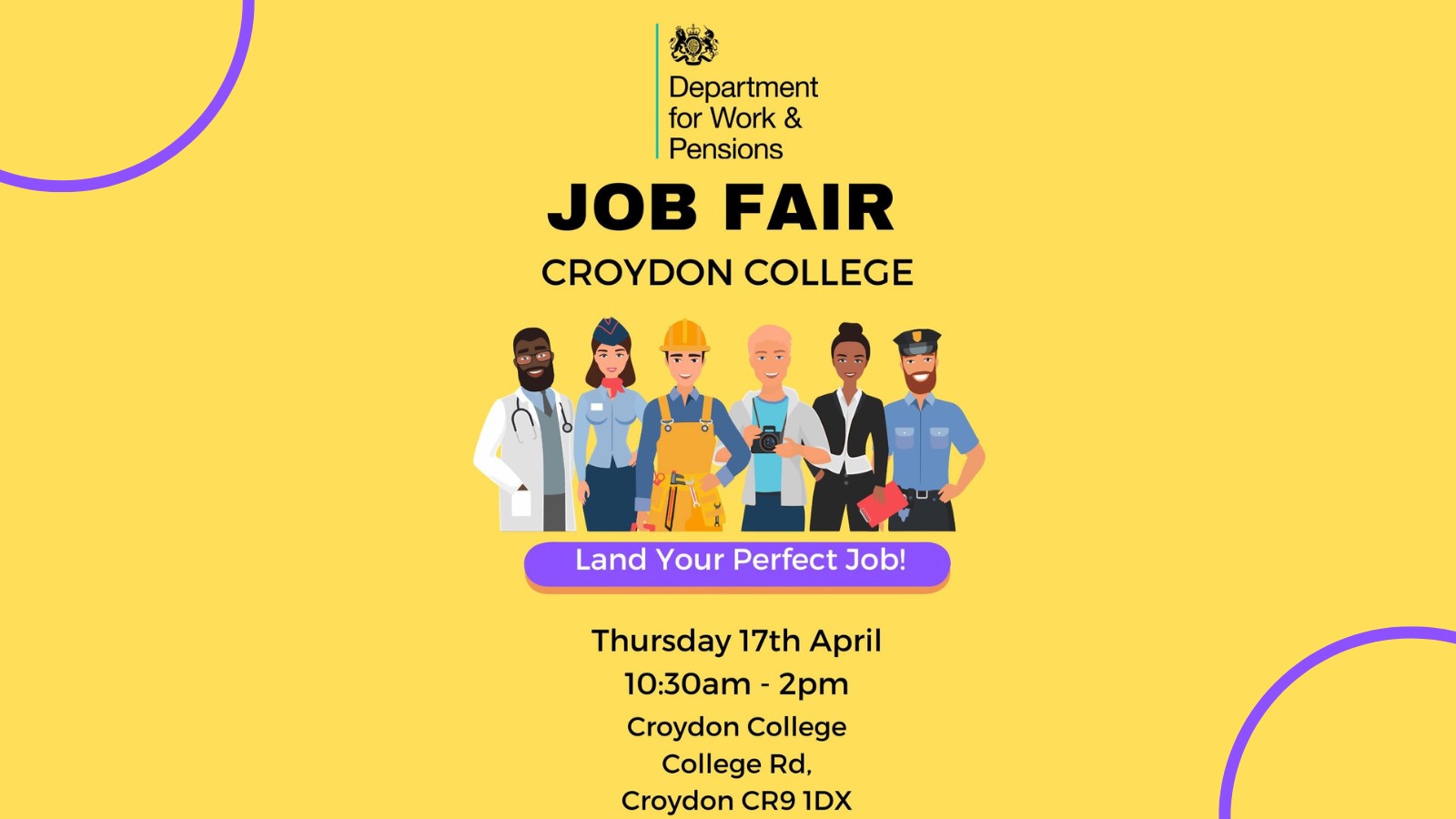 DWP JOB FAIR - THURSDAY 17TH APRIL 10:30 AM - 2:00 PM CROYDON COLLEGE